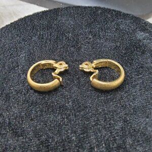 Vintage Monet Brushed Textured Gold-Tone Clip-On Hoop Earrings .75"